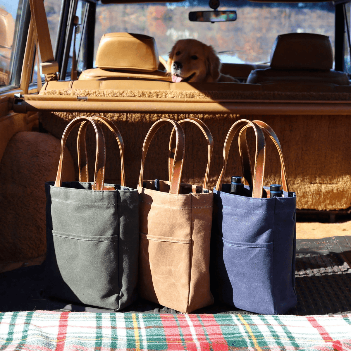 Waxed canvas wine online tote